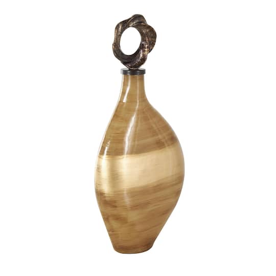 19" Light Brown, Gold & Bronze Glass Brushed Ombre Decorative Jars with Ring Top